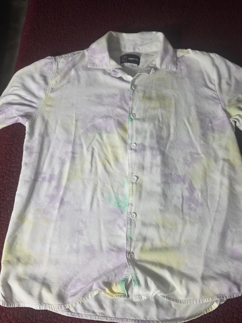 Original Use Men's Tie-Dye Button-Up Shirt, White Multi, Short Sleeve, M